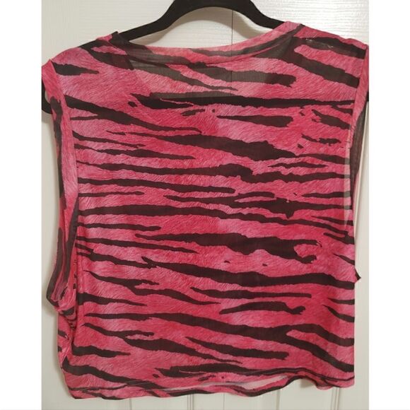 Women's Sleeveless Crop Top Black & Hot Pink Zebra Print Transparent NWOT 4X - Picture 3 of 5